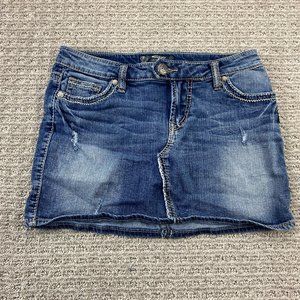Silver Jeans RAVI Jean Skirt Women 27 Blue Denim Distressed Pockets Casual